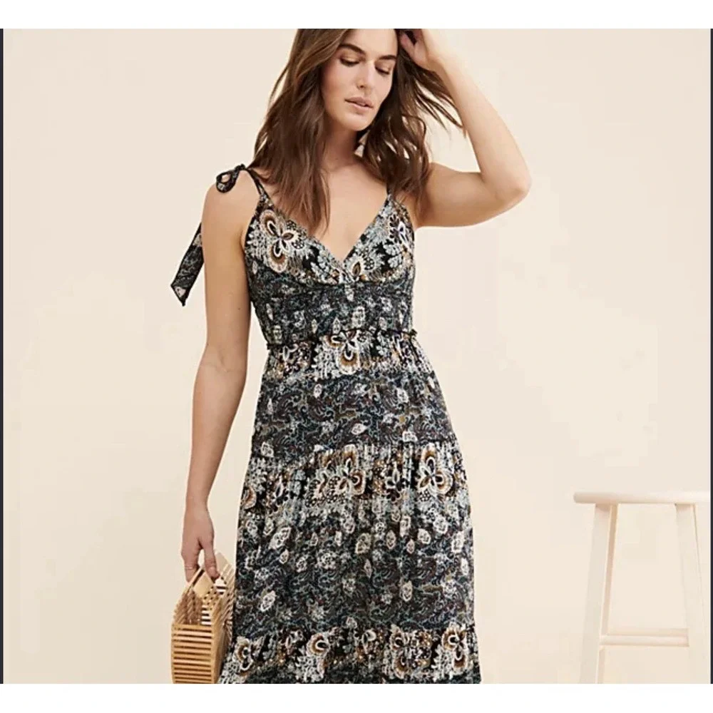 Free People One Women Festival BabyDoll Midi Dress Size M Boho Fairy Tie Straps